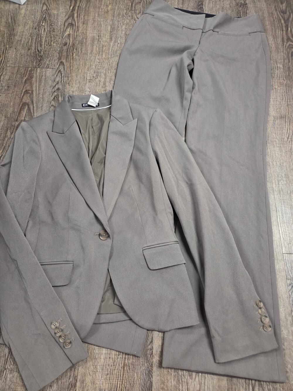 Express Beige/Gray Pants Suit Editor Trousers + Matchin Blazer Jacket Set XS/S